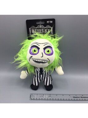 Beetlejuice Character 8" Plush Squeaker Dog Toys White Green Black